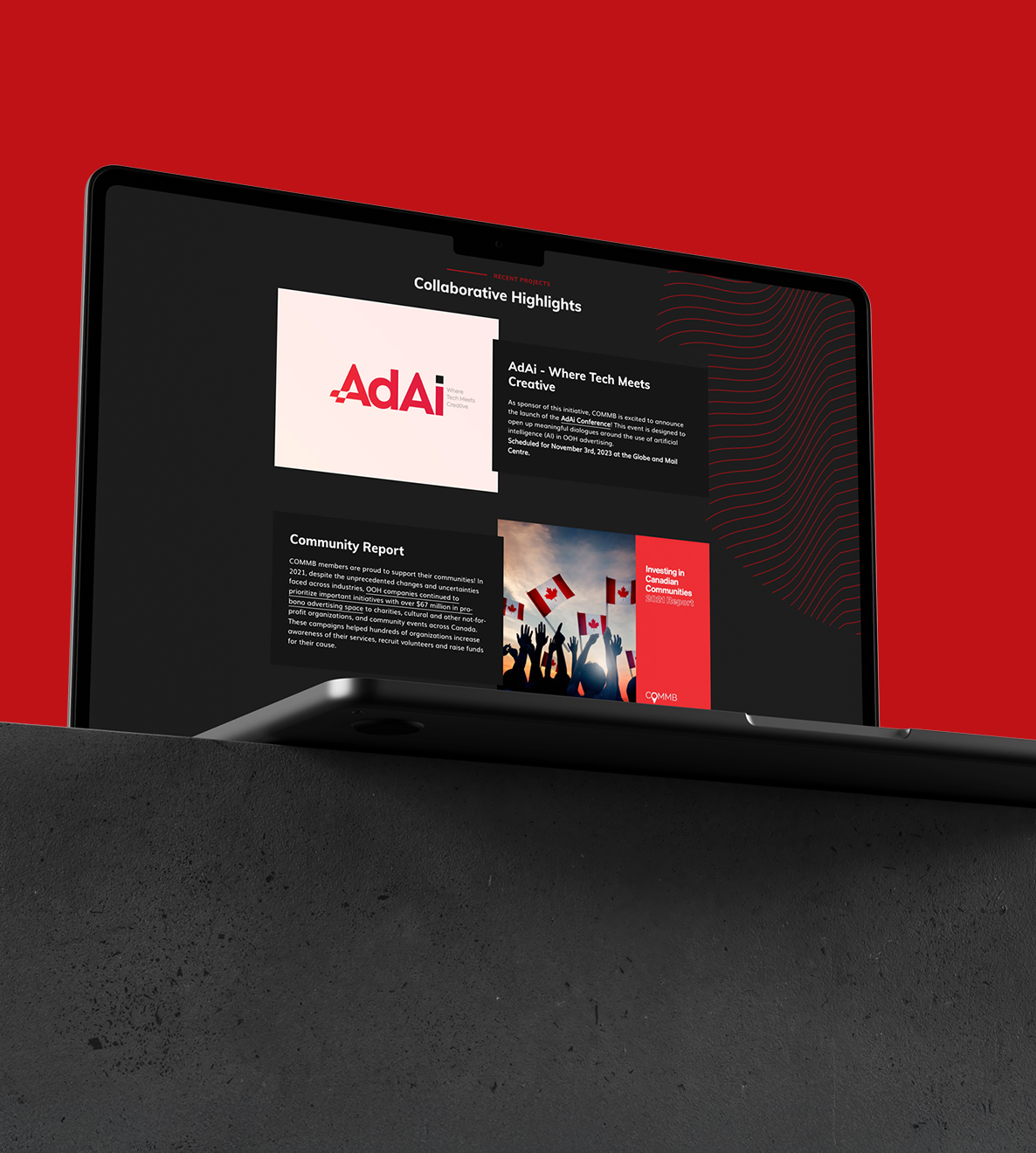 Geek Team web design project for the Canadian Out-of-Home Marketing Bureau showcasing AdAi and community highlights